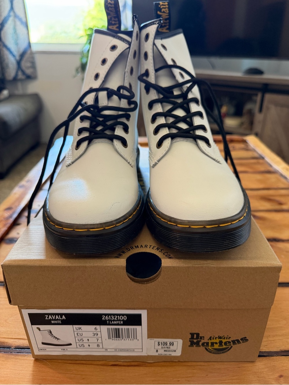 Dr. Martens Zavala White Lace-Up Boots Women’s US 8 Worn Once w/ Box